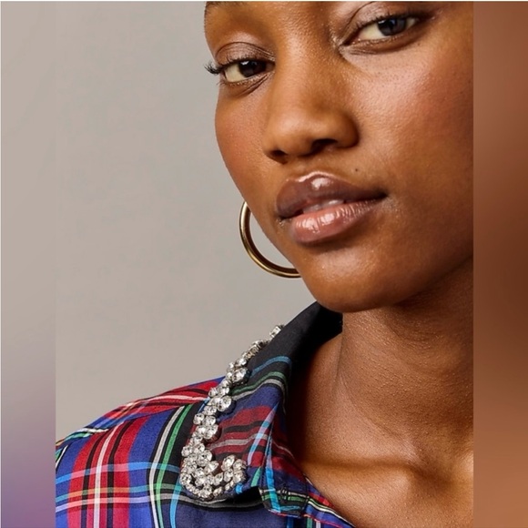 NWT J.Crew Collection embellished button-up in Stewart Tartan plaid BV821 - Picture 2 of 3